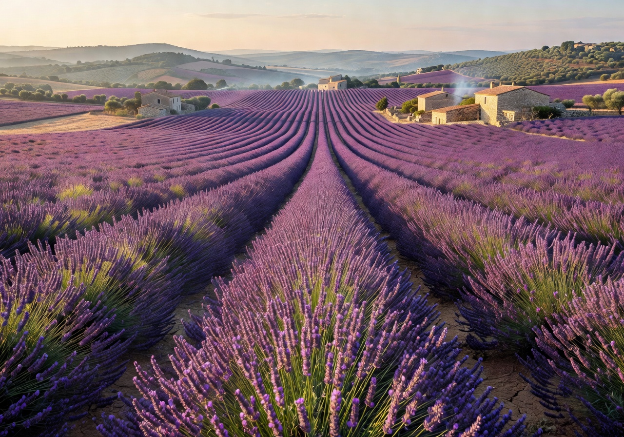 Lavender fields stretching to the horizon in Provence, France