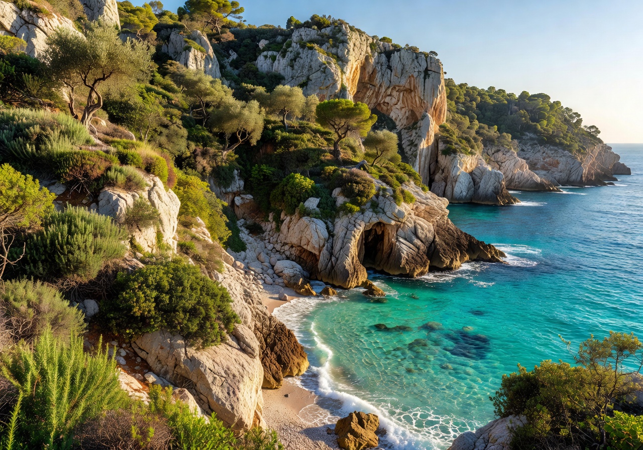 Mediterranean coastal cliffs with native vegetation and turquoise sea